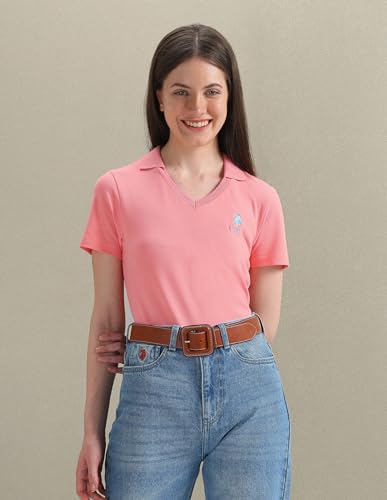 Image of U.S. POLO ASSN. Women's Open Placket Solid Polo Shirt (UWSS24PTS054 Pink XL)