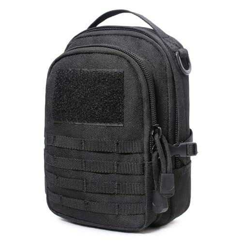 Azarxis Tactical Molle Pouch Small EDC Utility Tool Bag Compact Multi-Purpose Waist Fire Kit Pouch Mini Design for Military Belt Motocross Backpack Camping Hunting Hiking (Black)