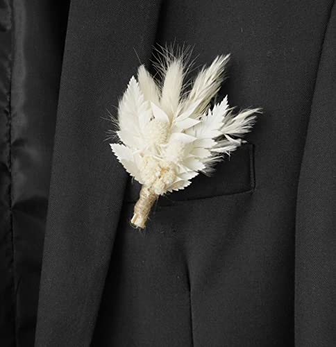 White Dried Flowers Boho Pampas Dried Boutonniere miniatura 2