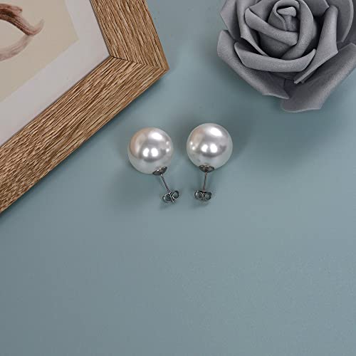 Big Pearl Earrings Oversized Classic Faux Round Studs White Simulated Large Pearl Earrings For Women -14Mm #TOP4