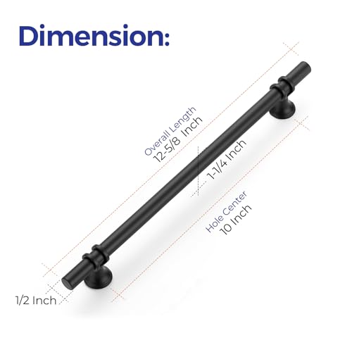 Image of Ravinte 15 Pack 12-5 /8 Inch Cabinet Pulls Kitchen Cupboard Handles with Round Base Matte Black Drawer Pulls Cabinet Handles 12-5 /8 inch Length,10 inch Hole Center