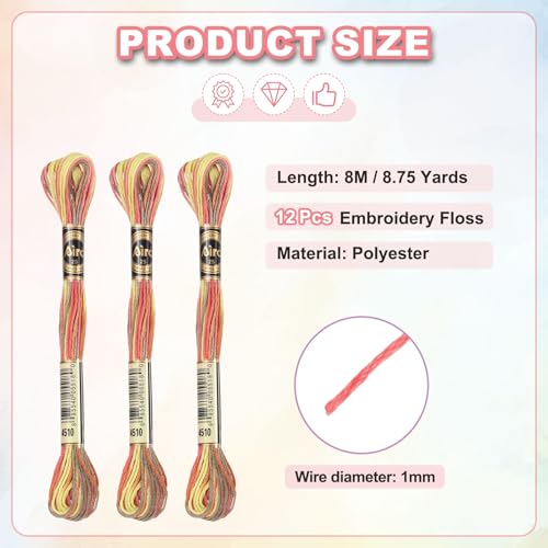 Image of PATIKIL 12 Skeins Embroidery Floss, Polyester Embroidery Threads Bracelets String for Cross-Stitch Hand Embroidery, Orange Yellow