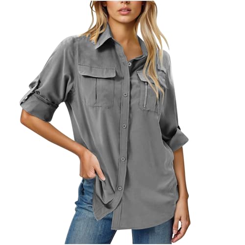 Generic - Chemise safari pour femme UPF 50 protection UV contre le soleil - Séchage rapide - Manches longues - Idéale pour la randonnée, la marche, la pêche, le jardinage, gris, M