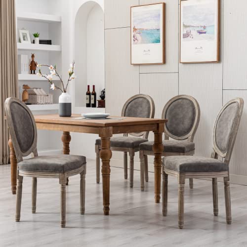 Janoray Farmhouse Dining Chairs Set Of 4 With Wooden Round Leather Upholstered Back And Seat For Dining Room Kitchen- Grey #TOP10