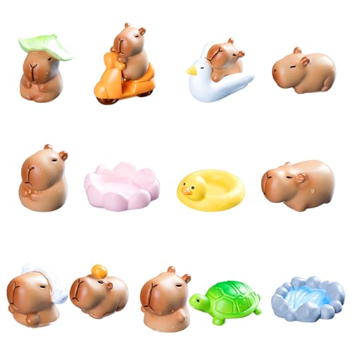 Capybara Deko, 13 Stück Mini Capybara Figuren, Capybara Torten Deko und Squishy, Ideal für Capybaras Adventskalender und Capybaras Sachen, Maße 14 x 5 cm
