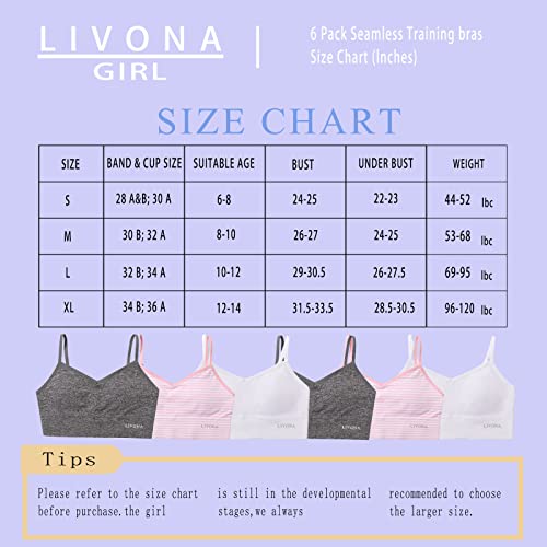 Livona 6 Pack Training Bras For Girls-Sports Bra, Fitness Bra, Padded Everyday Bra Bralette,Crop Cami Tank Top (6-14) #TOP3