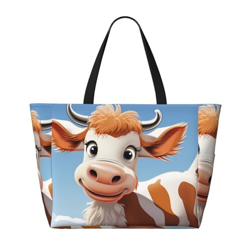 Beach Bags For Women Large Waterproof Sandproof Beach Tote Bag Lightweight Zipper Carry On Bag Cartoon Cute Cow Pool Bag For Gym Travel Vocation2