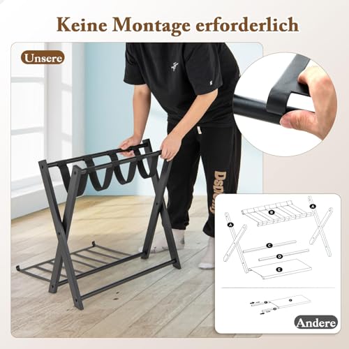 FANTASK Kofferbock Gepäckständer klappbar, 2 er Set Kofferablage, Kofferständer Metall mit 2-Stöckiger Design, Gepäckablage für Hotel, Schlafzimmer & Gästezimmer (Schwarz)