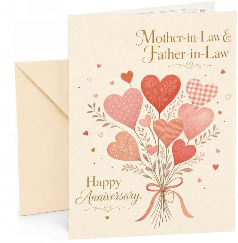 Image of Mother-in-Law & Father-in-Law Anniversary Card Heart Bouquet