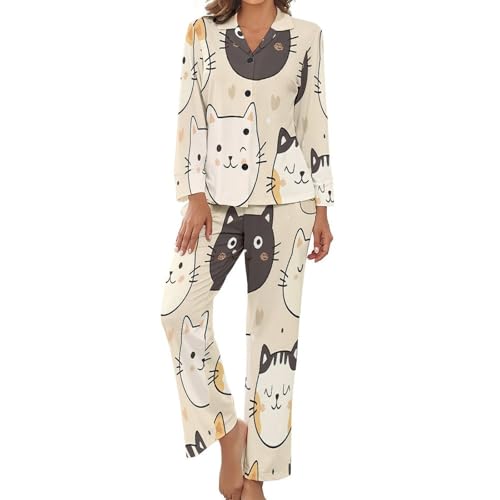 Pyjama chat mignon 2 pièces pour des nuits douces pleines de tendresse