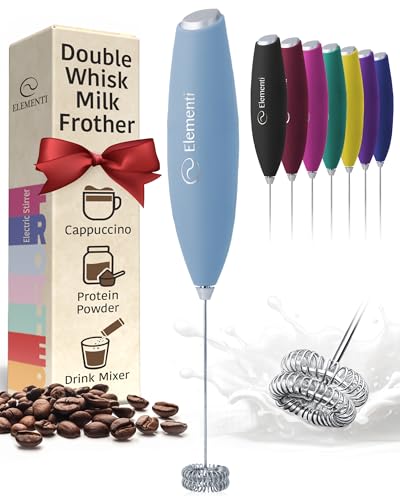 Image of Elementi Milk Frother Wand - Easy to Use Handheld Electric Stirrer for Powder Drinks, Durable & Powerful Coffee Whisk & Protein Powder Mixer Wand, Hand Frother, Coffee Stirrers Electric (Pastel Blue)