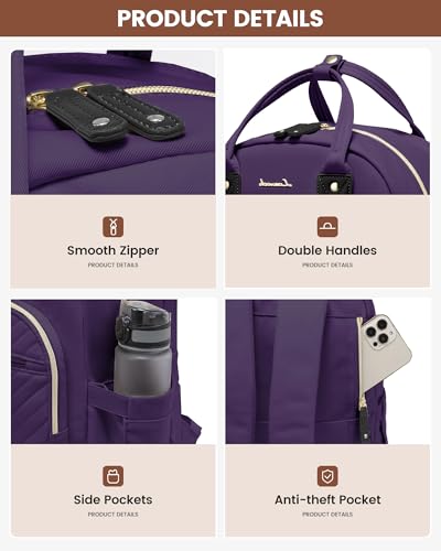 LOVEVOOK Backpack Womens, 15.6 Inch Laptop Travel Work Rucksack, Waterproof School Bag for Teacher, Anti Theft Ladies Computer Back Pack for Office Business College, Purple - Image 4