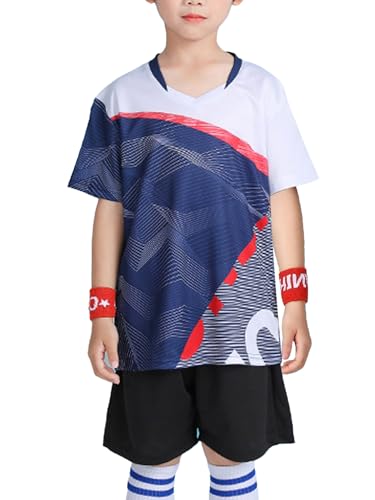 Kids Boys 2-Piece Sport Set V-Neck T-shirt with Shorts for Workout Football Practice Blue 2-3 Years