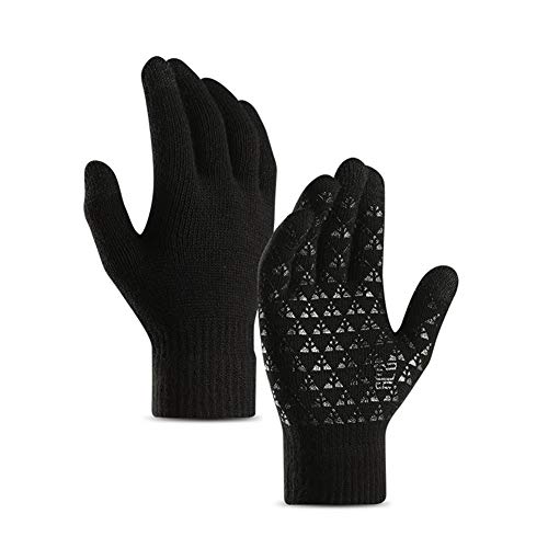 Ksnrang Hiver Écran Tactile Chaud Tricoter Gants pour Femmes Hommes Thermique La Laine Doublé SMS (Noir 02, L)