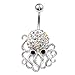 14 Gauge 3/8 Octopus cute belly ring navel bar piercing crystal surgical steel unique button AWHG Jewelry