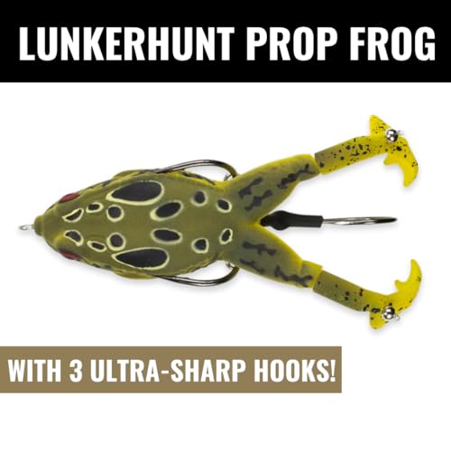 LUNKERHUNT Frog Fishing Lure for Bass Fishing | Realistic Frog Lure with Prop Action (Cane) | Best Topwater Lure Trout and Pike, Fish Bait with Hollow Body, Weedless Hooks - Thumbnail 2