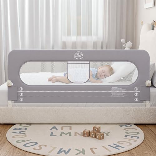 tersolyn Bed Rail for Toddlers,59in Foldable Bed Rail for Baby, Baby Bed Rail Guard with Reinforced Carbon Steel Frame&Connectors for Twin Full Queen King Bed