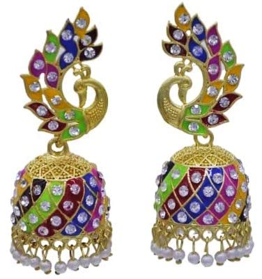 Molika Light weight Meena Work Multi Color Gold Plated Oxidised Jhumki Jhumka Earring Set For Girls and Women (B0BX6PCY6P) Amazon Price History, Amazon Price Tracker