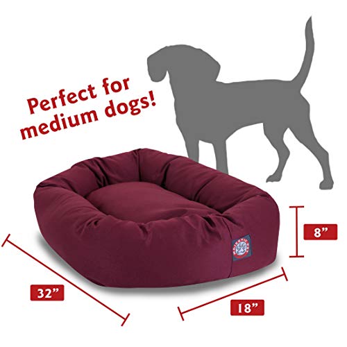 Image of Majestic Pet 32 Inch Bagel Calming Dog Bed Washable - Cozy Soft Round Dog Bed with Spine Support for Dogs to Rest their Head - fluffy Donut Puppy Mat 32x23x7 (Inch) Medium - Burgundy