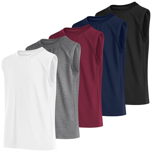 Cooraby 5 Pack Boys Dry-Fit Active Athletic Performance Tank Top Sleeveless Undershirt Cool Quick Dry Training Workout Shirts