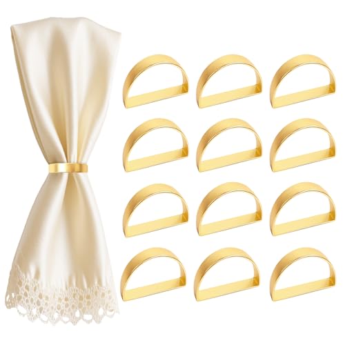 EMORBALS Gold Napkin Rings, Thanksgiving Christmas Napkin Rings Set of 12, Nickel-Plated Steel Table Decor for Festival Party - Horseshoe Shape
