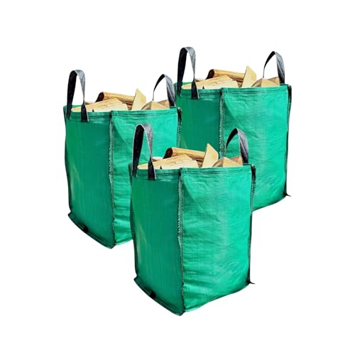 Garden Waste Bags with Handles (Pack of 3) 120 Litres Heavy Duty with Bottom Tip Handle - Reusable Garden Green Woven PP Sacks - Industrial Fabric Bag for Plant Waste Grass Leaves (3) 1 Garden Waste Bags with Handles (Pack of 3) 120 Litres Heavy Duty with Bottom Tip Handle - Reusable Garden Green Woven PP Sacks - Industrial Fabric Bag for Plant Waste Grass Leaves (3)