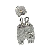 CUTEBBPHOTO Newborn Baby Photo Outfits Boy Infant Photography Crochet Props Knit Costume Set Hat Pants (Dark gray)