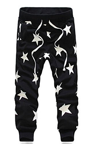 Nibecca Men's Star Printing Hip Hop Sweat Pants Harem Dance Jogger Large Black