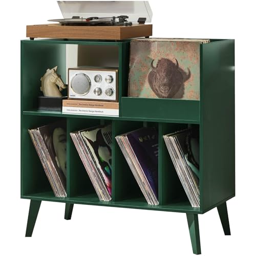 LELELINKY Large Record Stand With Storage and Shelf - Vinyl Holder With Presentation Surface for Up to 300 Albums - Music Room and Living Room