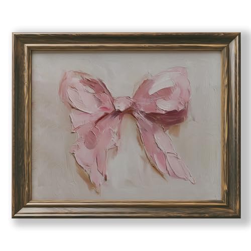 Pink Bow Wall Art Print, Feminine Brushstroke Style Painting for Girls Room, Nursery or Vanity Decor, Blush Chic Aesthetic Gift for Women, Unframed (8X10 Inch-Unframed)