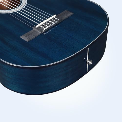 Image of WINZZ 4 /4 Classical Guitar, 39 Inch Full Size Nylon String Guitar for Beginner Adults, Full Classic Guitar Kit with Free Lessons, Gig Bag, Footstool, Capo, Tuner, Hanger and Strap (Glossy Blue)