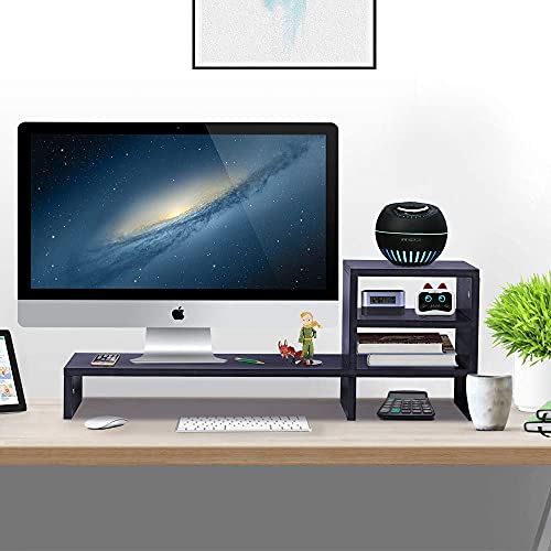 Ufine Wood Monitor Stand Riser With 3-Tier Storage Shelf 31.5 Inch Desktop Organizer Computer Laptop Pc Printer Telephone Stand For Office Dorm Home, Space Saving Black #TOP1