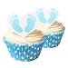 Produktbild 12 Baby Jungen Füsse, essbare Kuchendekoration & 12 Babyblaue Pünktchen Muffinförmchen / 12 Baby Boy Feet Edible Cake Decorations & 12 baby blue polka dot muffin cases
