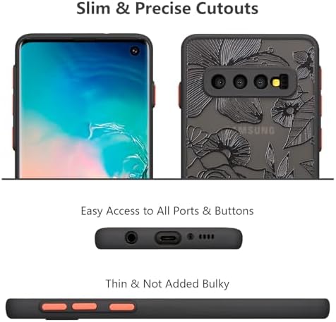 XIZYO Case for Samsung Galaxy S10, Frosted Translucent Rose Floral Flower Pattern Shockproof Cover, Soft TPU Bumper Protective Phone Case, Black