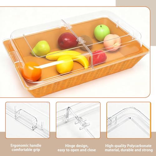 Blulu 4 Pack Polycarbonate Hinged Dome Cover with Handle 21\" x 13\" x 3\" Rectangular Dome Cover Double Sided Handle Table Pot Lid for Buffet Tray Kitchen Hotel Steamer Hotpot Frying Pan Baking Tray