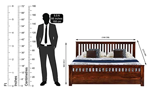 Image of Sheesham Wood King Size Bed Without Storage Solid Wood Palang for Bedroom Living Room Home Wooden Double Bed for Home and Hotel Furniture (Honey Finish)