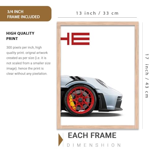 Image of HOTHOUSE Big Porsche Cars Framed Posters Gift Items for Boys Room Wall Decoration Bedroom Living Room Office Studio Decor | Car Poster Frame for Wall Decor Set Of 3 Size (13 X 17 inch)