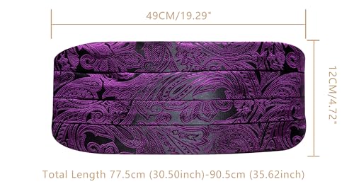 Image of YOHOWA Men Cummerbund Bow Tie Set Silk Paisley Formal Pre-Tied Bowtie Pocket Square Cufflinks Wedding Party Prom
