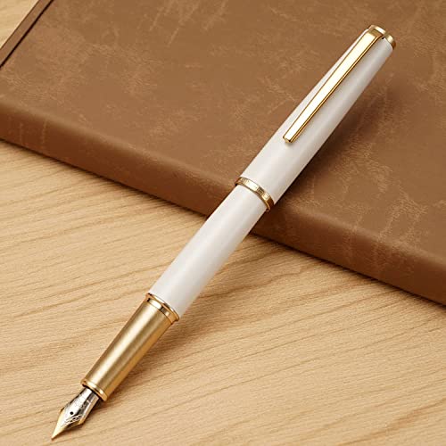 Jinhao 95 Metal Fountain Pen Fine Nib, Pearl White With Golden Clip Writing Pen #TOP6