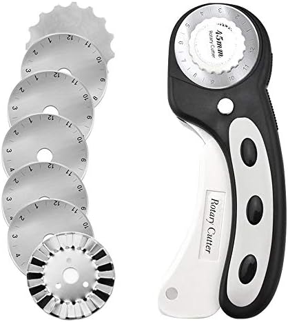 Headley Tools 45mm Rotary Cutter with 7pcs Extra Blades, Ergonomic Handle Rolling Cutter with Safety Lock for Crafting, Sewing, Quilting, Fabric Rotary Cutter Perfect for Left & Right Hand (Black)