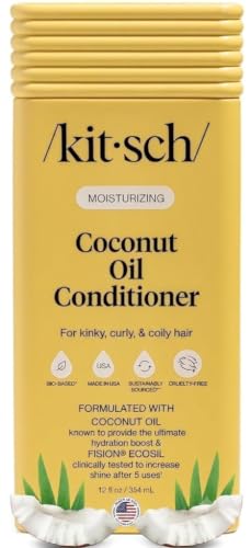 Image of Kitsch Moisturizing Coconut Oil Liquid Conditioner for Women & Men - Coconut Oil Hair Conditioner for Kinky, Curly & Coily Hair - Deep Moisture, Shine & Manageability, Color-Safe Hair Care - 12 oz