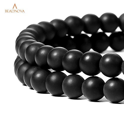 Image of BEADNOVA Black Matte Onyx Beads Natural Crystal Beads Stone Gemstone Round Loose Energy Healing with Crystal Stretch Cord for Jewelry Making (6mm, 62-64pcs)