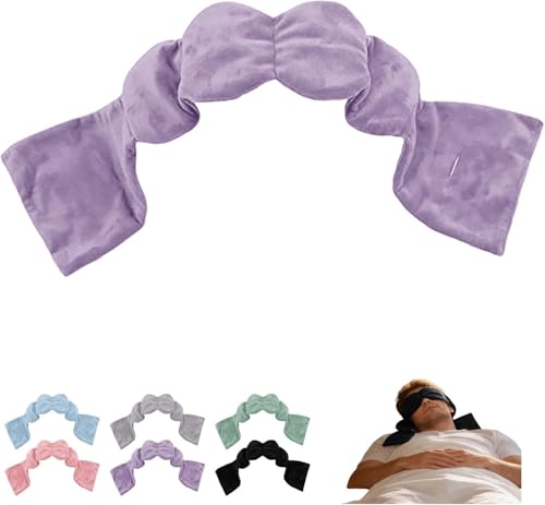 Weighted sleep mask with beads and cotton blackout material relieves eye fatigue and promotes deep sleep. Reversible.