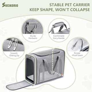 SUCIKORIO Trasportino Gatto Aereo 55x40x23cm Grande Pieghevole Trasportino Gatti Morbido Portatile Borsa per Cani Piccola Taglia 12kg Trasportinos Cani Omologato Aereo con Morbido Cuscino Lavabile