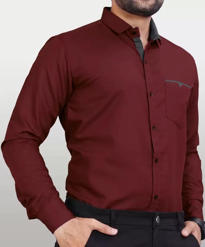 Image of CB-COLEBROOK Men's Regular Fit Solid Soft Touch Cotton Casual Shirt with Pocket Design with Spread Collar & Full Sleeves (Available in Plus Size)