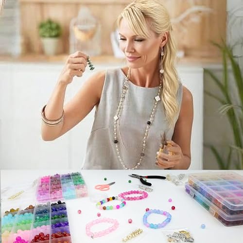 LAIDANLA 1400PCS 8mm Crackle Solid Round Glass Beads for Bracelets Jewelry DIY Making, 48 Colors Glass Crystal Beads Making Kit by LAIDANLA - Image 6