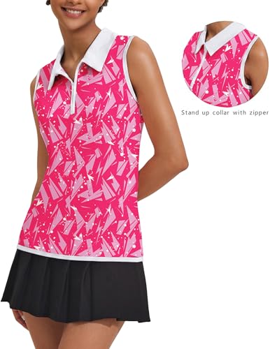 Image of COOrun Women's Golf Polo T Shirts Lightweight Moisture Wicking Sleeveless Shirt Quick Dry Zipper Tank Top