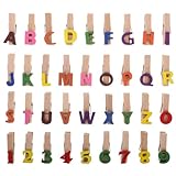 Unomor 35Pcs Mini Wooden Clothespins with Numbered and Alphabet Letters for Classroom Home Office and Photo Display Natural Color Mini Pegs for Notes and Cards
