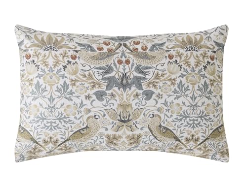 Image of William Morris at Home Strawberry Thief 100% Cotton Sateen Duvet Cover Set 220 Thread Count In Hessian (Standard Pillowcases Pair: 50cm x 75cm)