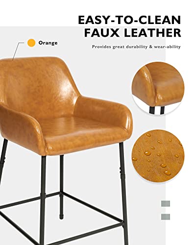 Katdans Counter Height Stools-24 Inch Bar Chair Pu Leather, Bar Stools Set Of 2 With Back And Arms-Kitchen Stools For Kitchen, Living Room, Pub, Bistro, Light Brown, Ks210303Br #TOP4